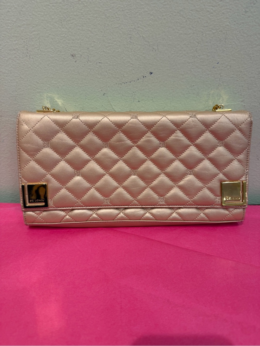 St. John Gold Quilted Handbag Made In Italy EUC
